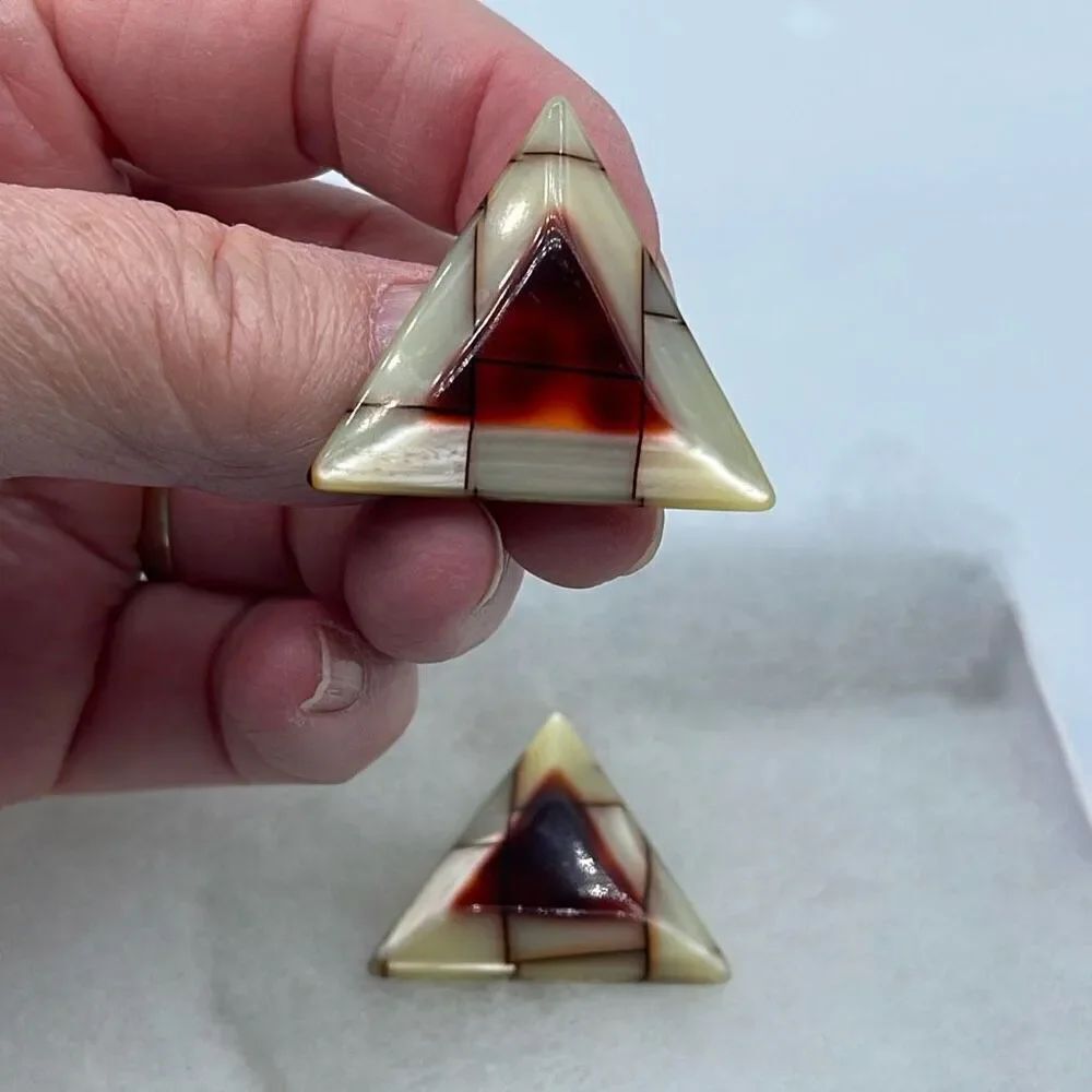 Vintage clip triangle iridescent earrings